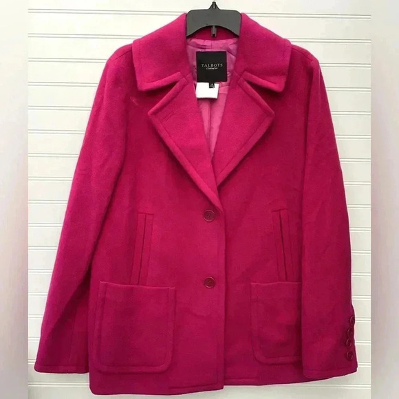 Talbots NWOT Fushia Pink Wool Blend Coat Mid Length Pockets Back Pleat Size 14 - Picture 8 of 14